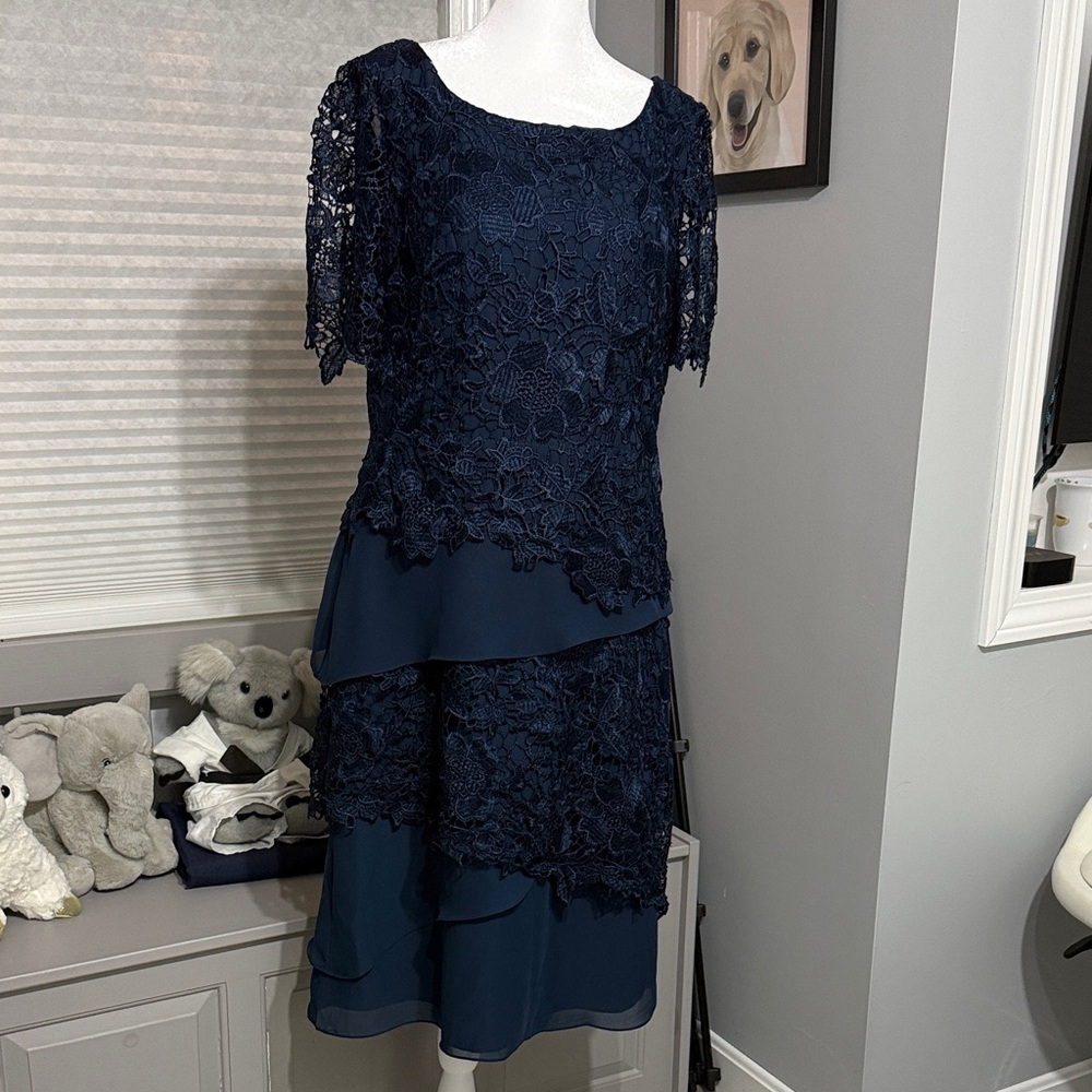 Navy Lace Overlay Midi Dress